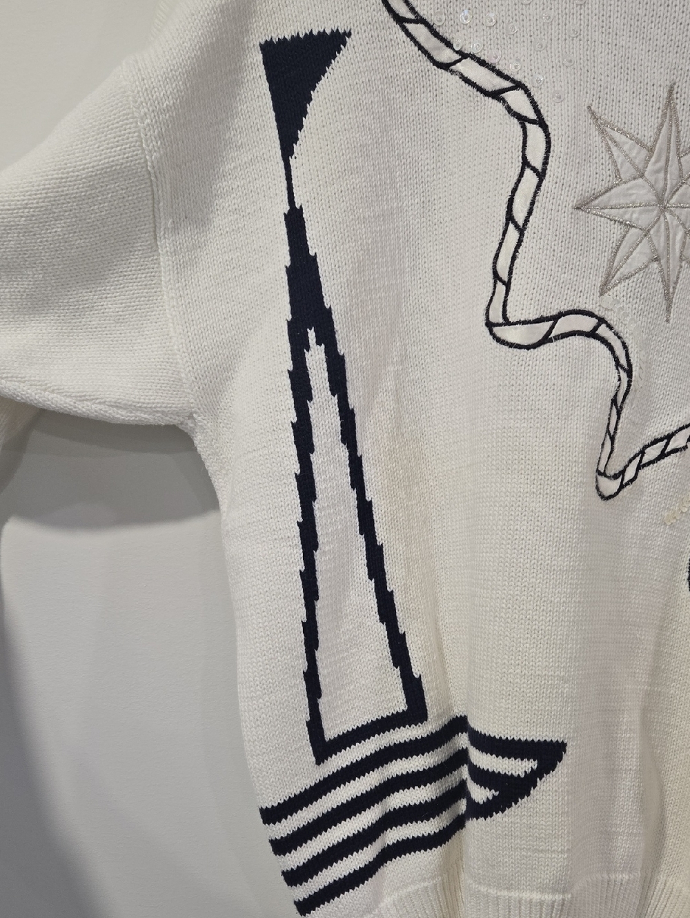 Vintage/Retro 80's Nautical Anchor Knit Cotton  Sequined And EmbroideredSweater - Picture 5 of 9